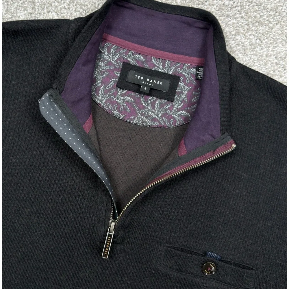 Ted Baker Valerio Sweater Men's XL Size 5 Black 1/4 Zip Wool Blend Pullover